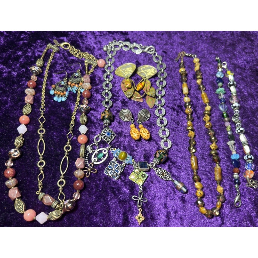 Vtg Jewelry Lot Beaded Glass Boho Necklaces Bracelets Earrings Mixed Costume